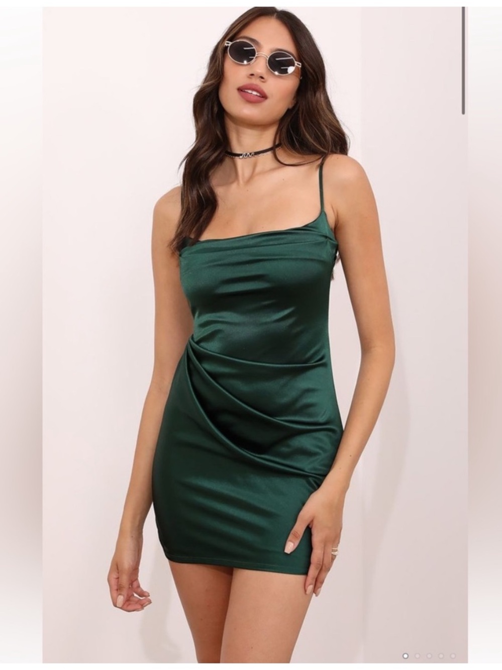 Lucy in the Sky Draped Bodycon Dress in Hunter Green